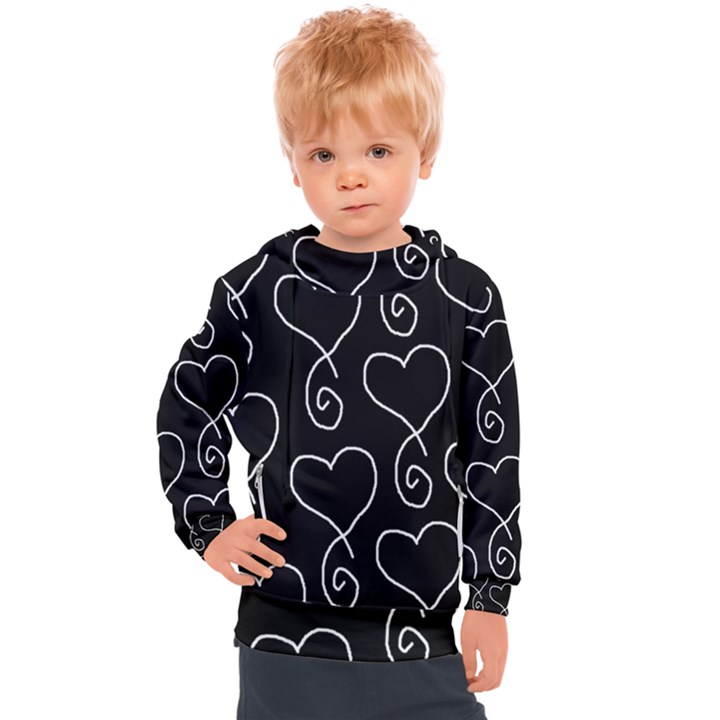 White Outlined Hearts Kids  Hooded Pullover