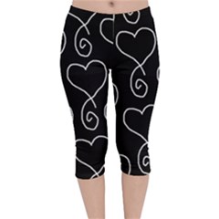 White Outlined Hearts Velvet Capri Leggings  by SomethingForEveryone