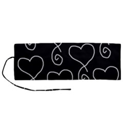 White Outlined Hearts Roll Up Canvas Pencil Holder (m) by SomethingForEveryone