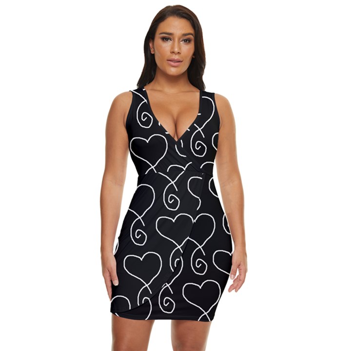 White Outlined Hearts Draped Bodycon Dress