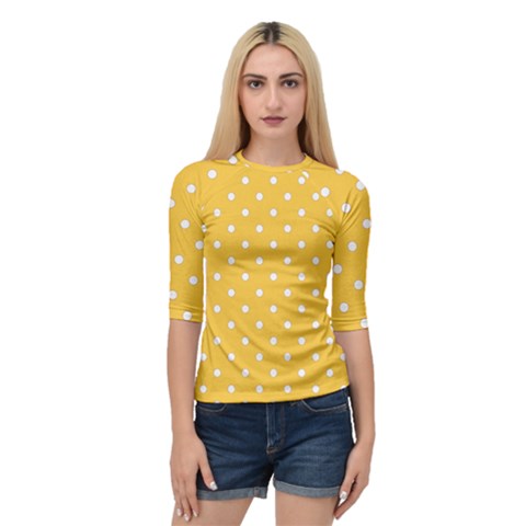 1950 Happy Summer Yellow White Dots Quarter Sleeve Raglan Tee by SomethingForEveryone