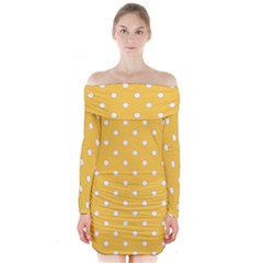 1950 Happy Summer Yellow White Dots Long Sleeve Off Shoulder Dress by SomethingForEveryone