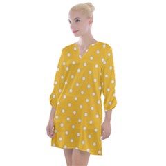 1950 Happy Summer Yellow White Dots Open Neck Shift Dress by SomethingForEveryone