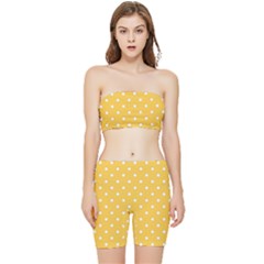 1950 Happy Summer Yellow White Dots Stretch Shorts And Tube Top Set by SomethingForEveryone