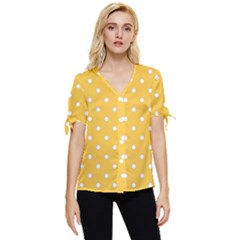 1950 Happy Summer Yellow White Dots Bow Sleeve Button Up Top by SomethingForEveryone