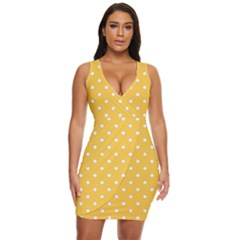 1950 Happy Summer Yellow White Dots Draped Bodycon Dress by SomethingForEveryone