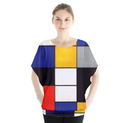 Composition A By Piet Mondrian Batwing Chiffon Blouse