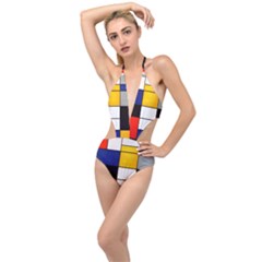 Composition A By Piet Mondrian Plunging Cut Out Swimsuit