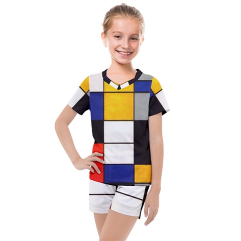 Composition A By Piet Mondrian Kids  Mesh Tee And Shorts Set by maximumstreetcouture