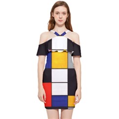 Composition A By Piet Mondrian Shoulder Frill Bodycon Summer Dress