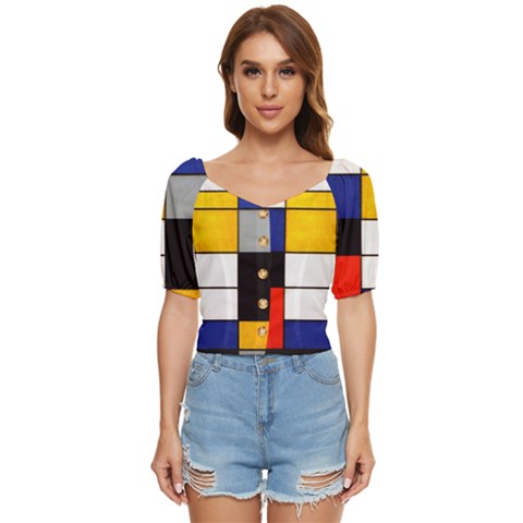 Composition A By Piet Mondrian Button Up Blouse by maximumstreetcouture