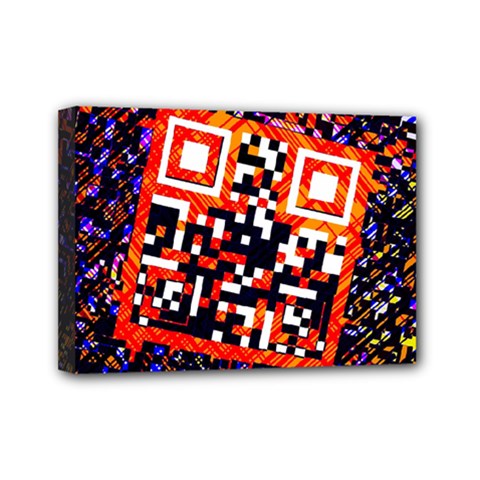 Root Humanity Bar And Qr Code In Flash Orange And Purple Mini Canvas 7  X 5  (stretched) by WetdryvacsLair