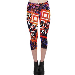 Root Humanity Bar And Qr Code In Flash Orange And Purple Capri Leggings  by WetdryvacsLair