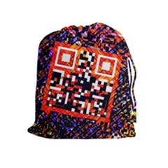 Root Humanity Bar And Qr Code In Flash Orange And Purple Drawstring Pouch (xl) by WetdryvacsLair