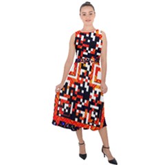 Root Humanity Bar And Qr Code In Flash Orange And Purple Midi Tie-back Chiffon Dress by WetdryvacsLair