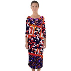 Root Humanity Bar And Qr Code In Flash Orange And Purple Quarter Sleeve Midi Bodycon Dress by WetdryvacsLair