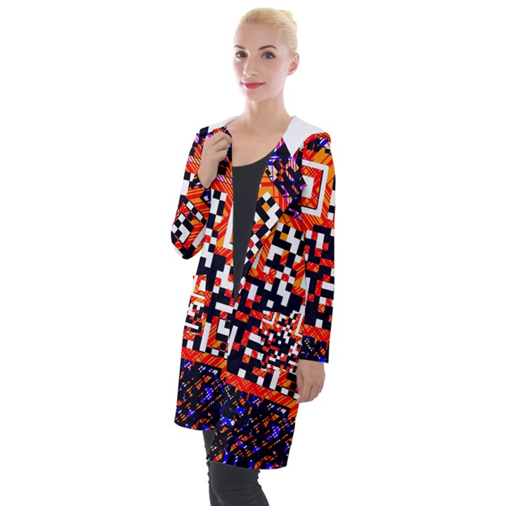 Root Humanity Bar And Qr Code in Flash Orange and Purple Hooded Pocket Cardigan