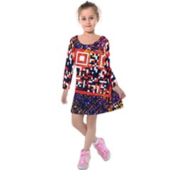 Root Humanity Bar And Qr Code In Flash Orange And Purple Kids  Long Sleeve Velvet Dress by WetdryvacsLair