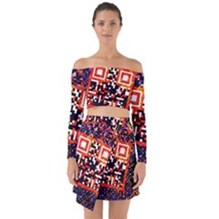 Root Humanity Bar And Qr Code In Flash Orange And Purple Off Shoulder Top With Skirt Set by WetdryvacsLair