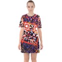 Root Humanity Bar And Qr Code in Flash Orange and Purple Sixties Short Sleeve Mini Dress View1