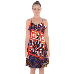 Root Humanity Bar And Qr Code In Flash Orange And Purple Ruffle Detail Chiffon Dress by WetdryvacsLair