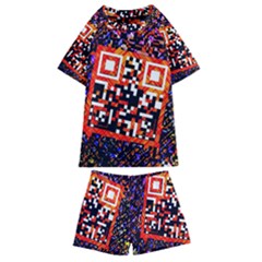 Root Humanity Bar And Qr Code In Flash Orange And Purple Kids  Swim Tee And Shorts Set by WetdryvacsLair