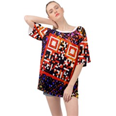 Root Humanity Bar And Qr Code In Flash Orange And Purple Oversized Chiffon Top by WetdryvacsLair