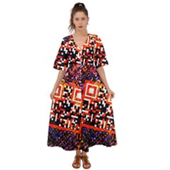 Root Humanity Bar And Qr Code In Flash Orange And Purple Kimono Sleeve Boho Dress by WetdryvacsLair