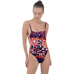 Root Humanity Bar And Qr Code In Flash Orange And Purple Tie Strap One Piece Swimsuit by WetdryvacsLair