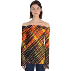 Root Humanity Orange Yellow And Black Off Shoulder Long Sleeve Top by WetdryvacsLair