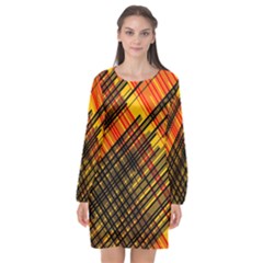 Root Humanity Orange Yellow And Black Long Sleeve Chiffon Shift Dress  by WetdryvacsLair