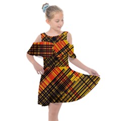 Root Humanity Orange Yellow And Black Kids  Shoulder Cutout Chiffon Dress by WetdryvacsLair