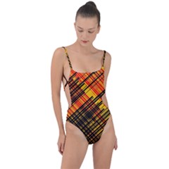 Root Humanity Orange Yellow And Black Tie Strap One Piece Swimsuit by WetdryvacsLair