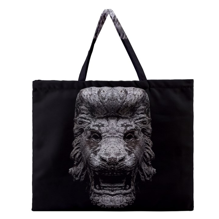 Creepy Lion Head Sculpture Artwork 2 Zipper Large Tote Bag