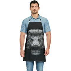 Creepy Lion Head Sculpture Artwork 2 Kitchen Apron by dflcprintsclothing