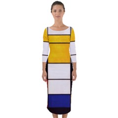 Composition A By Piet Mondrian Quarter Sleeve Midi Bodycon Dress