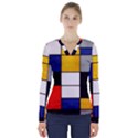 Composition A By Piet Mondrian V-Neck Long Sleeve Top View1