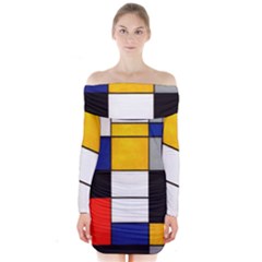 Composition A By Piet Mondrian Long Sleeve Off Shoulder Dress