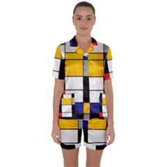 Composition A By Piet Mondrian Satin Short Sleeve Pajamas Set by maximumstreetcouture