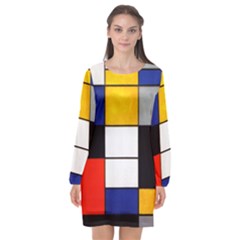 Composition A By Piet Mondrian Long Sleeve Chiffon Shift Dress  by maximumstreetcouture