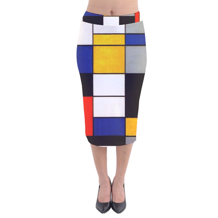 Composition A By Piet Mondrian Velvet Midi Pencil Skirt