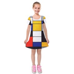 Composition A By Piet Mondrian Kids  Short Sleeve Velvet Dress by maximumstreetcouture