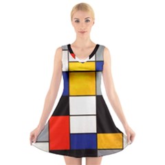 Composition A By Piet Mondrian V-neck Sleeveless Dress by maximumstreetcouture