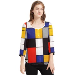 Composition A By Piet Mondrian Chiffon Quarter Sleeve Blouse