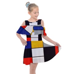 Composition A By Piet Mondrian Kids  Shoulder Cutout Chiffon Dress