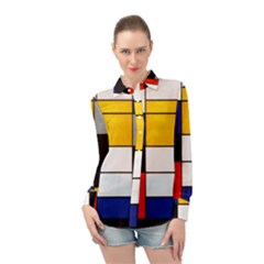 Composition A By Piet Mondrian Long Sleeve Chiffon Shirt