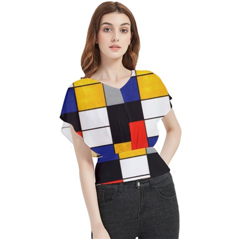 Composition A By Piet Mondrian Butterfly Chiffon Blouse by maximumstreetcouture