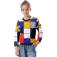 Composition A By Piet Mondrian Kids  Long Sleeve Tee With Frill 