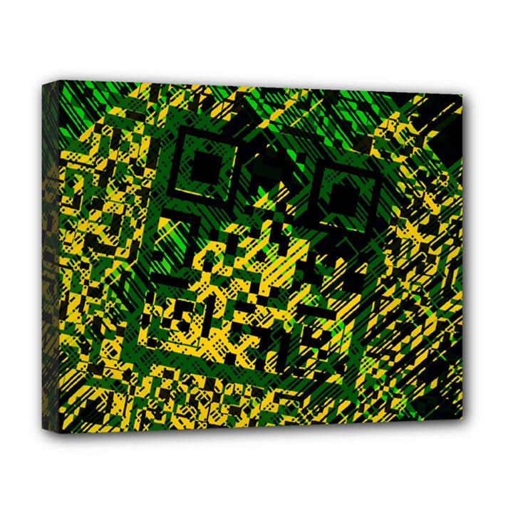 Root Humanity Bar And Qr Code Green and Yellow Doom Deluxe Canvas 20  x 16  (Stretched)