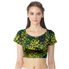 Root Humanity Bar And Qr Code Green And Yellow Doom Short Sleeve Crop Top by WetdryvacsLair